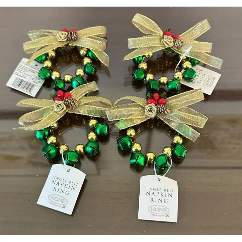 Target Home For The Holidays Set Of 4 Jingle Bell Christmas Wreath‎ Napkin Rings